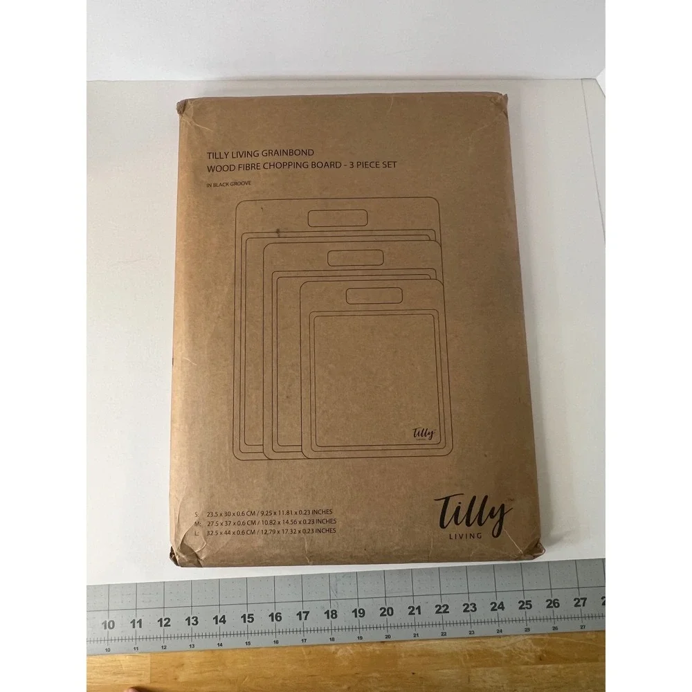Tilly Living Grainbond Wood Fibre Chopping Board 3 Piece Set in Black‎ Groove